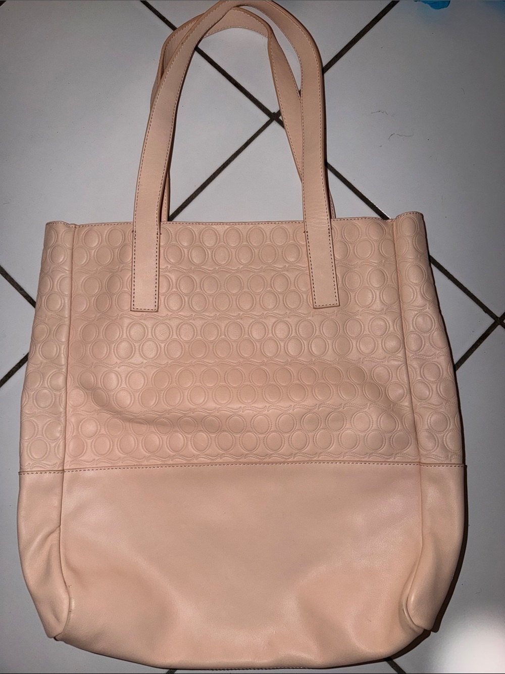 Classic Embossed Tote Bag - Peach Pink